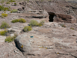 Eyelevel view of the mark on the rock outcrop.