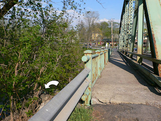 Looking along the bridge into the town of New Paltz. The Gilded Otter is across the bridge and to the left.