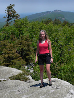 View along the Shawangunk ridge from Millbrook Mountain overlook. Skytop tower is barely visible atop the highest point on the horizon.