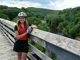 Zhanna, still on the trestle. The mountains, forest, and Rondout Creek make a lovely backdrop.