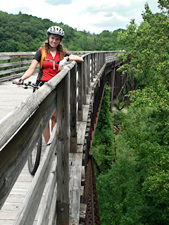 The underside of the trestle and its intricate supports can just barely be seen at the curve.