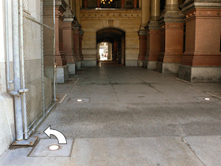 Looking into the lobby; station mark indicated on left.