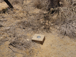 Eyelevel view of the bench mark disk in monument.