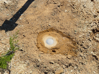 Eyelevel view of the disk just below the ground surface.