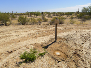 Looking E from the road toward the mark and witness sign.