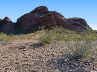 Looking N toward a park road and large redrock butte