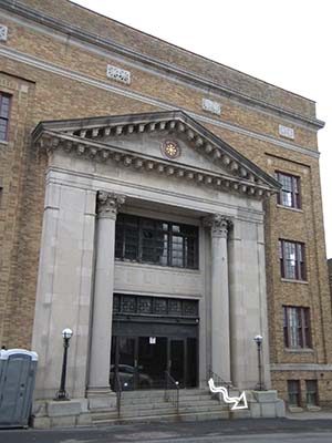 View of the Masonic Temple building, mark location indicated