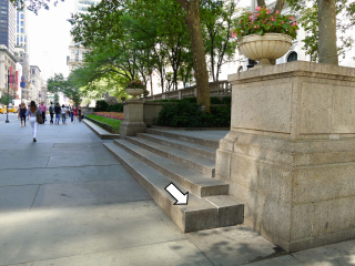 Eyelevel view of the copper bolt on the first granite step. Looking SSW.