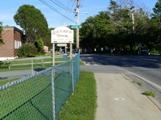 Looking E along Mt. Desert Street toward the intersection with Nickerson Way.