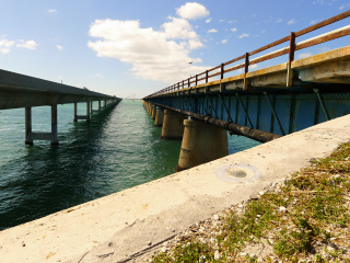 Looking W. New Seven Mile Bridge is on the left and Old Seven is on the right.