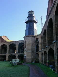 Looking up at the lighthouse from within the fort.