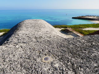 Eyelevel view of the disk set on the rampart. Looking NE toward old docks.