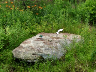 The disk is set near the middle of the boulder’s top surface.