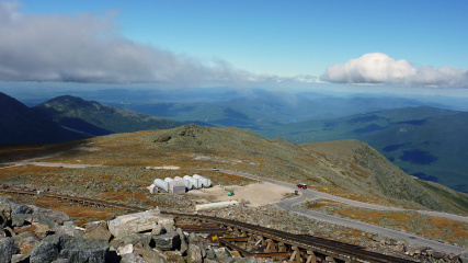 Looking northerly toward the Presidential Peaks, with the railroad in view.