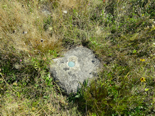 Eyelevel view of the reference mark disk on the outcrop.