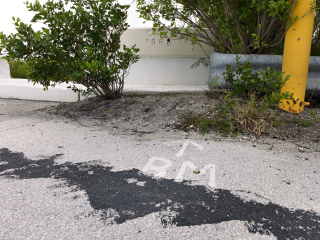 The benchmark’s location is indicated by this “BM” painted on the bridge deck.