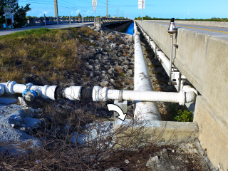 Looking SW along the highway bridge across Bow Channel