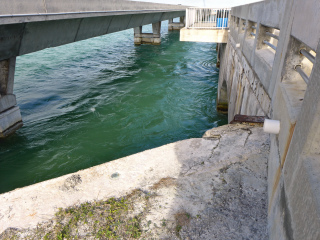 Eyelevel view of the disk on the west end of the Long Key Viaduct