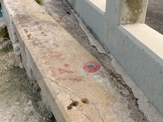 Eyelevel view of the disk on the bridge wall.