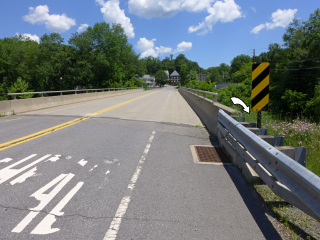 Looking NE along the bridge over the Lackawaxen River. View toward Route 6.