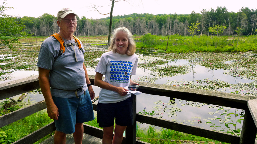 Dad and Zhanna hanging out at the Ben Stone Observation Tower, Woodbourne Forest Preserve