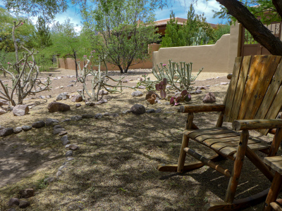 Pleasant cactus garden and chairs at our turnaround point, Anza Trail