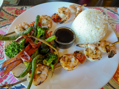 Shrimp skewers with teriyaki sauce