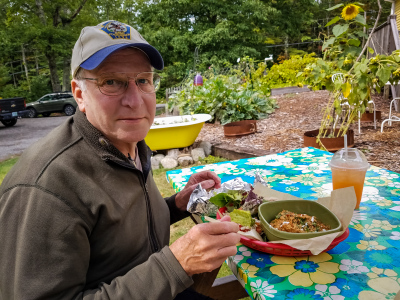 Rich enjoys his food after a long drive!