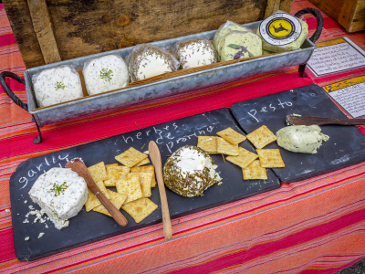 Artisan goat cheeses at Yellow Birch Farm stand