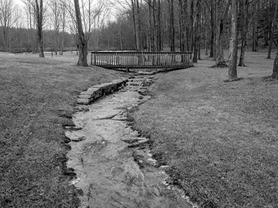 The wooden bridge upstream