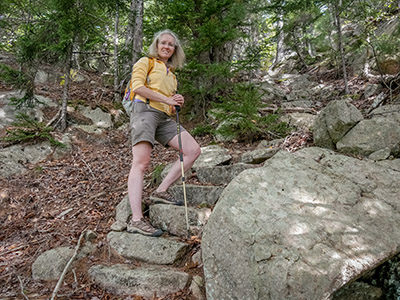 We find a granite staircase on the old Van Santvoord trail