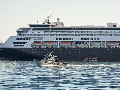 Today’s visiting cruise ship is already ferrying “cruisers” to shore.