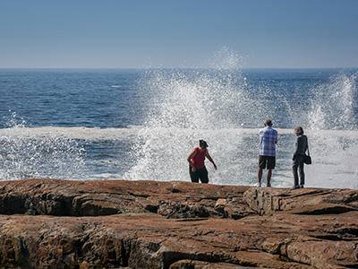 Schoodic Point scene, tourists getting splashed by the waves!