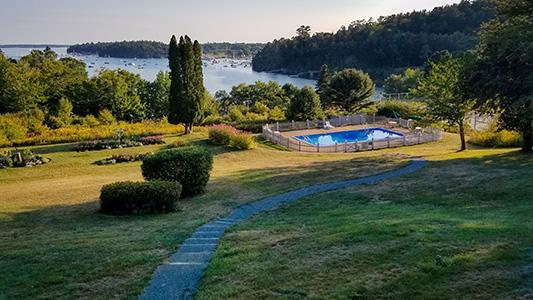 Northeast Harbor as seen from the outdoor dining patio at the Asticou Inn & Restaurant