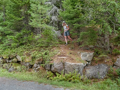 Zhanna emerges from the woods after finding another set of abandoned steps