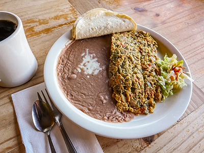 Scrambled eggs with nopales and other vegetables