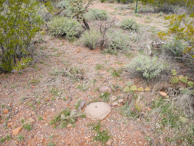 Eyelevel view of what remains of the reference mark disk in concrete