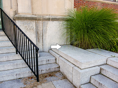 Eyelevel view of the disk on the foundation stone