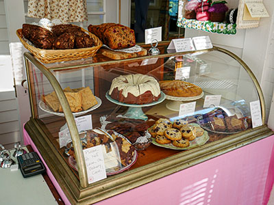 At the Flowered Apron: scones, zucchini-cranberry bread, Bundt cake, pear upside down cake, brownies, blondies, cookies and more!