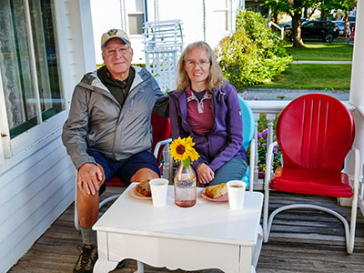 On the porch at the Flowered Apron