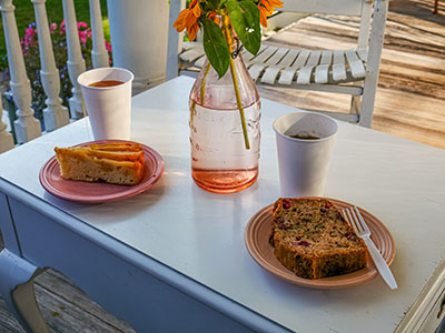 Pear upside down cake and zucchini-cranberry bread