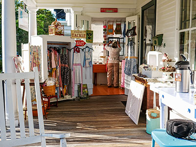 View from the porch toward the bakery and owner Karen