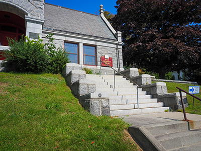 Eyelevel view of the disk on the stone steps