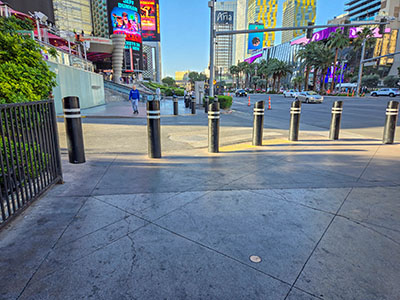 Eyelevel view of the disk with 49X RESET in background; looking S along Las Vegas Boulevard