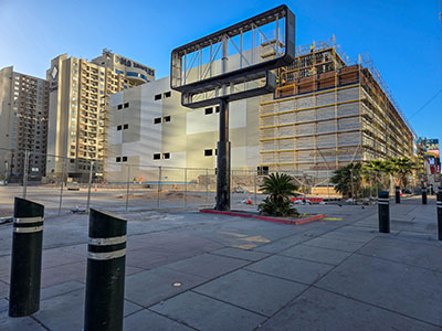 Eyelevel view of the disk at the construction site; 38Y in background