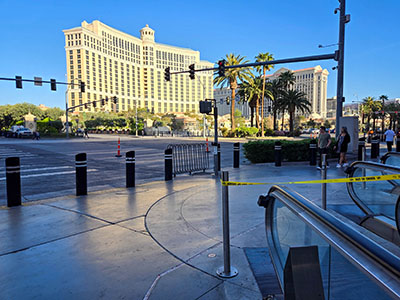 Eyelevel view of the disk; looking NW across Las Vegas Boulevard toward Bellagio