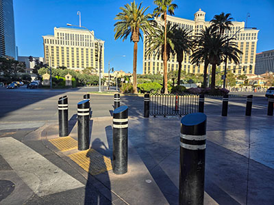 Eyelevel view of the disk (with unavoidable self-silhouette); looking W across Las Vegas Boulevard toward Bellagio