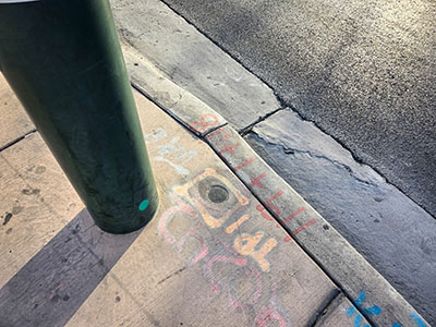 Eyelevel view of the disk at the outer edge of the sidewalk