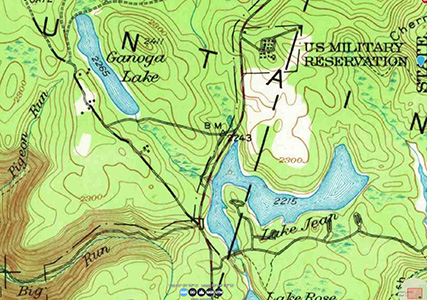 1953 topo map showing the straightened alignment of Route 487 and abandoned portion