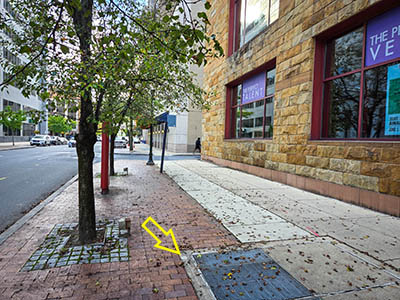 Looking SW along Market Street, mark indicated